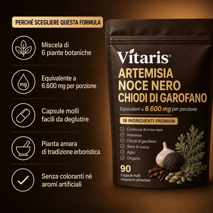 Vitaris 18-in-1 · Elimina Parassiti Nascosti & Larve In Soli 14 Giorni Con Assenzio, Noce Nera & Chiodi Di Garofano