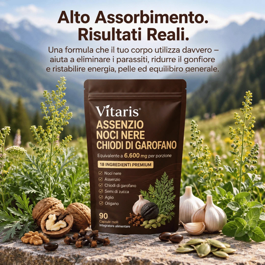 Vitaris 18-in-1 · Elimina Parassiti Nascosti & Larve In Soli 14 Giorni Con Assenzio, Noce Nera & Chiodi Di Garofano