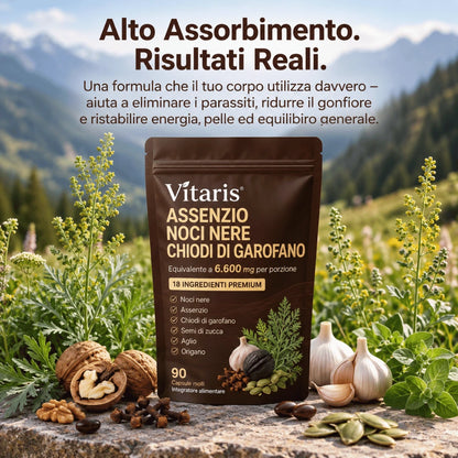 Vitaris 18-in-1 · Elimina Parassiti Nascosti & Larve In Soli 14 Giorni Con Assenzio, Noce Nera & Chiodi Di Garofano