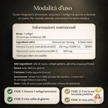 Vitamina D3 & K2 Ad Alta Potenza — Scorta 6 Mesi